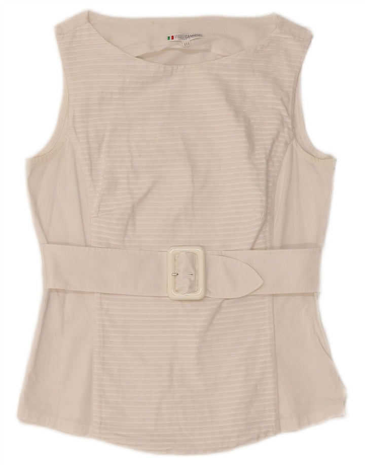 NARACAMICIE Chemisier sans manches pour femme UK 8 Petit coton à fines rayures blanches