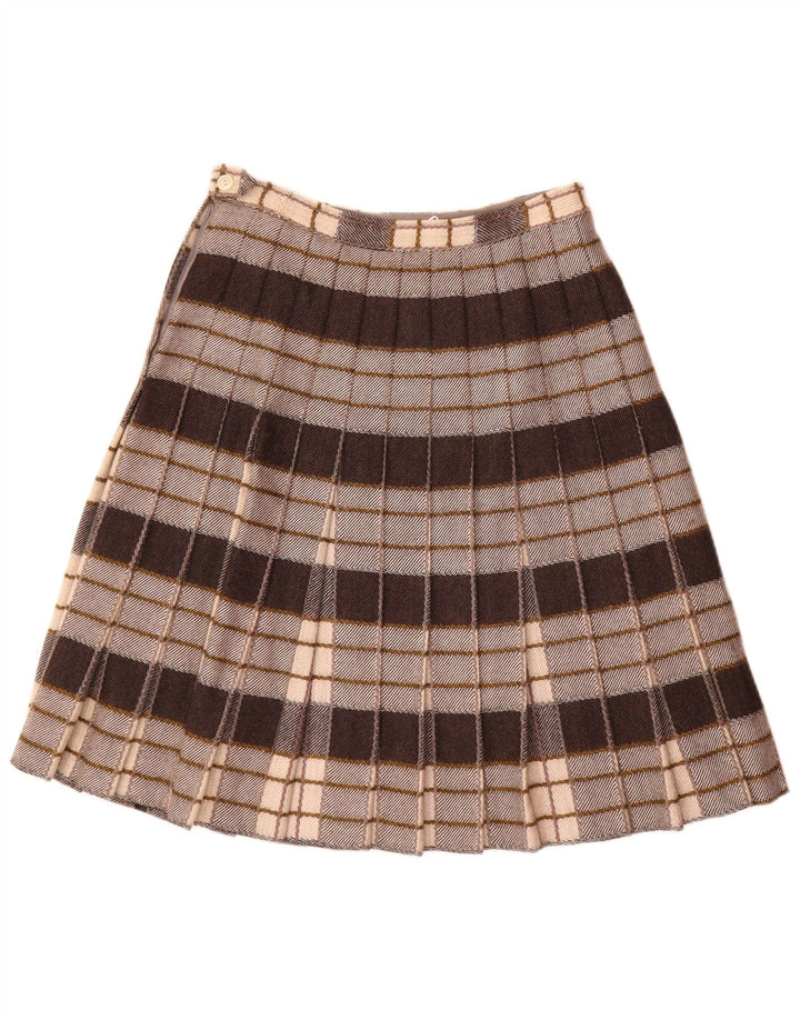 vintage Femmes Plissée A-Line Jupe W26 Petit Plaid Gris