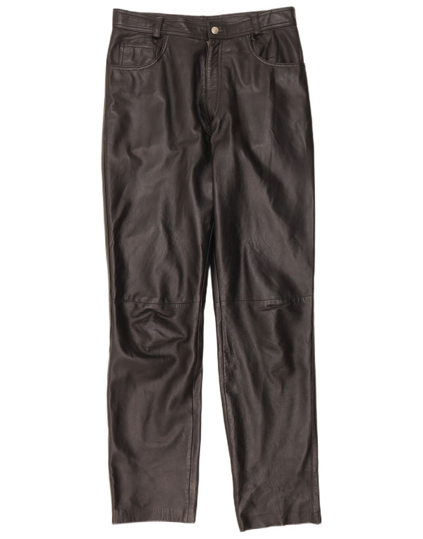 Pantalon en cuir droit homme vintage UK 34 XS W30 L33 Noir