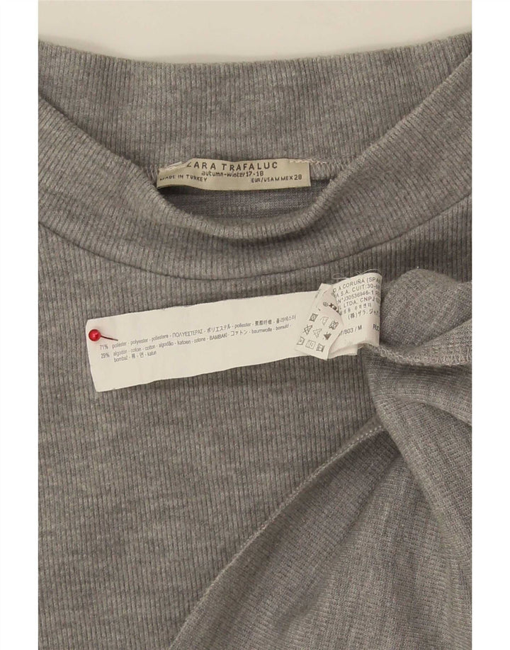 Zara Womens Crop T-Shirt Top UK 12 Gris Moyen Polyester