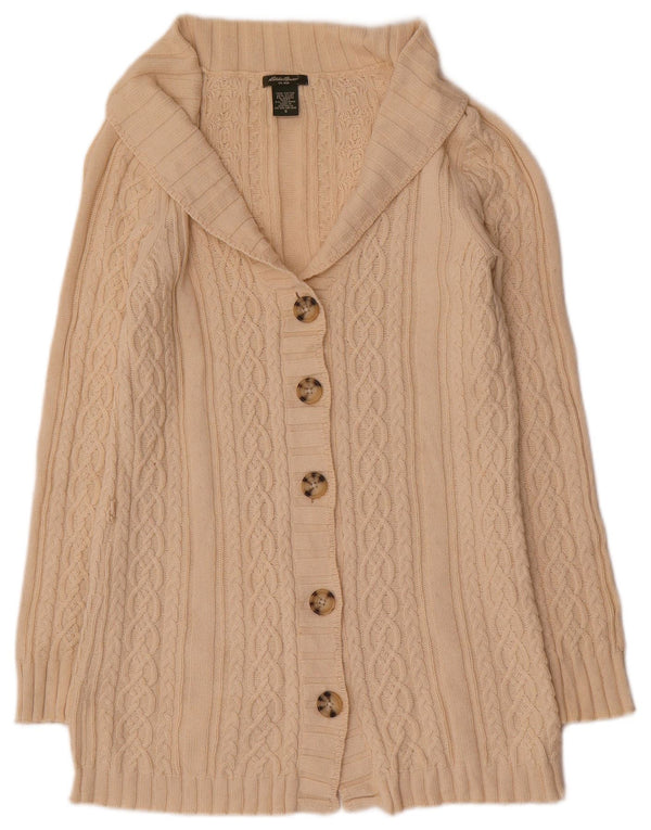 Eddie Bauer Pull cardigan long pour femme UK 10 Petit coton beige