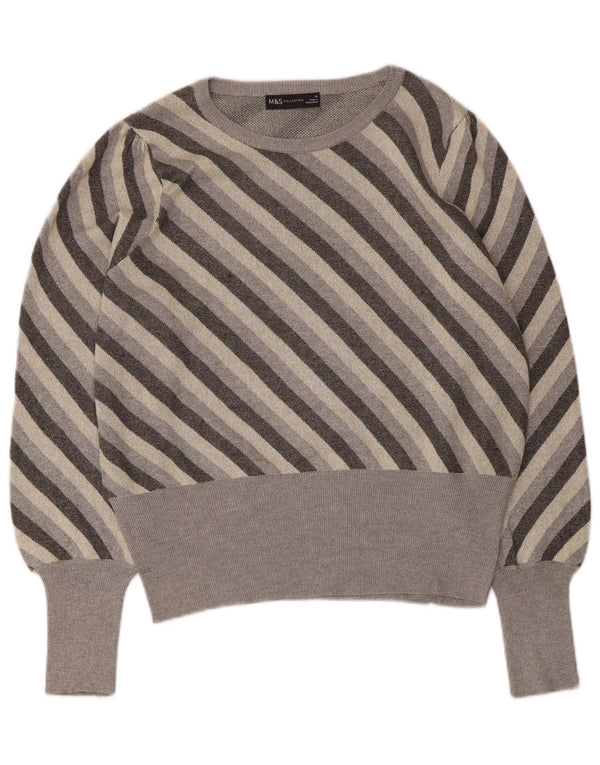 Marks & Spencer Pull col bateau pour femme UK 16 Large Gris Rayé