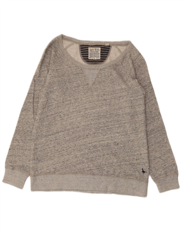 JACK WILLS Womens Sweatshirt Jumper UK 12 Medium Grey Flecked Cotton
