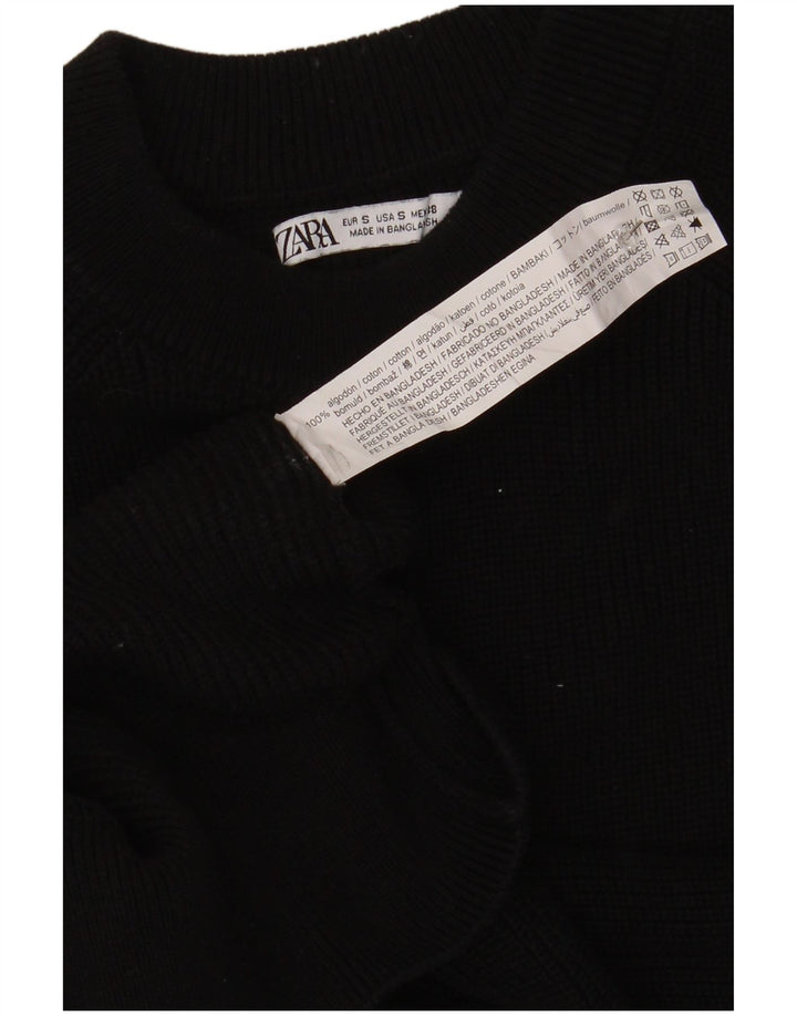Zara Pull à col rond pour homme Petit coton noir