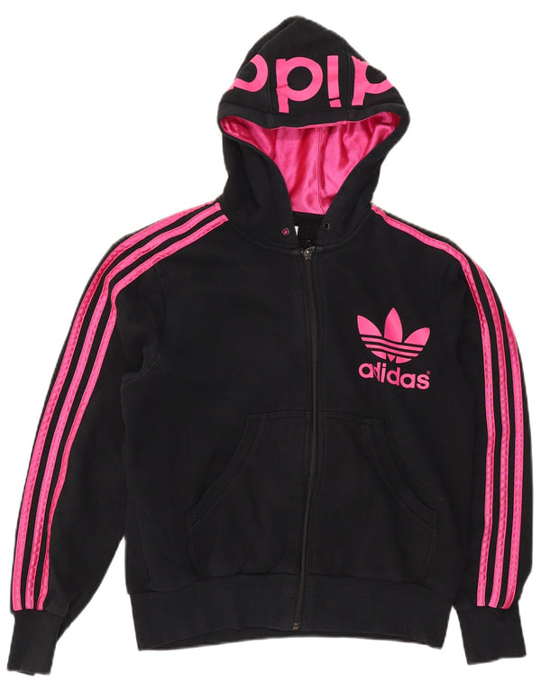 Adidas Pull à capuche zippé graphique pour femme EU 42 Coton noir moyen