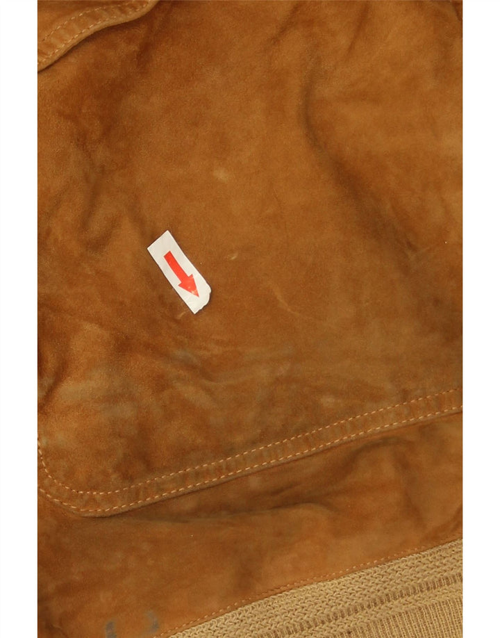 vintage Mens Suede Bomber Jacket UK 44 2XL Cuir Marron