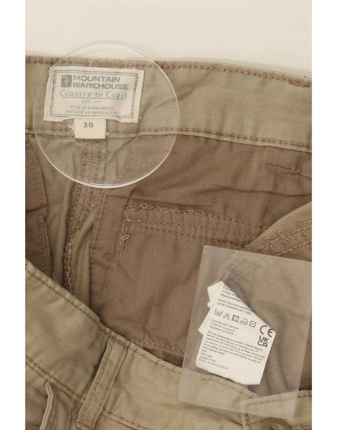 Mountain Warehouse Short Cargo Homme Moyen W30 Kaki Coton