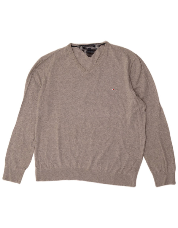 Tommy Hilfiger Pull col V pour homme 2XL Gris Coton