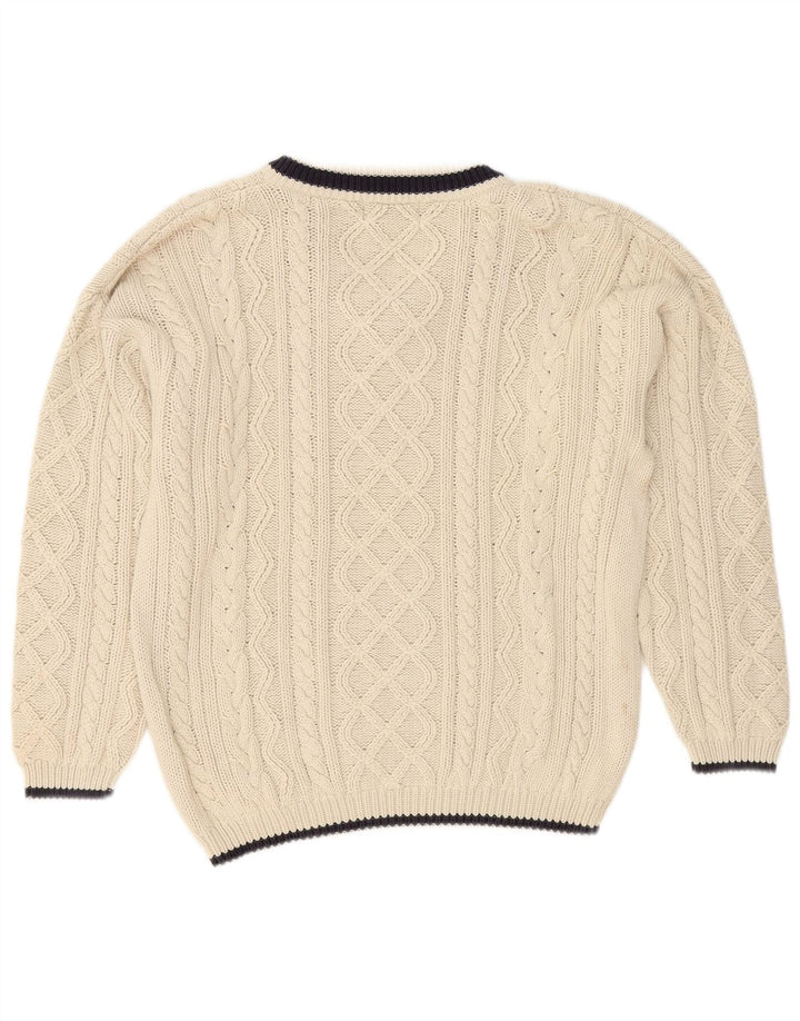 Cotton Republic Pull Col V Homme Blanc Cassé Moyen Coton