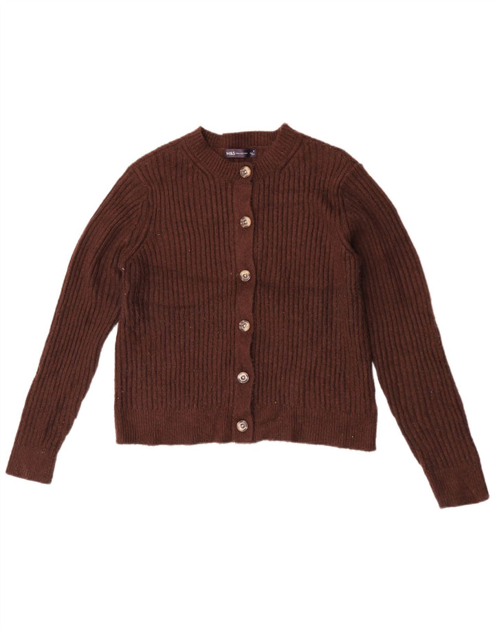 Marks & Spencer Pull Cardigan Femme UK 14 Marron Moyen Polyester