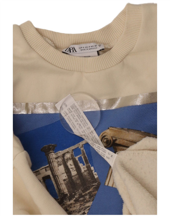 Zara Sweat-shirt surdimensionné graphique pour femme UK 10 Small Blanc cassé