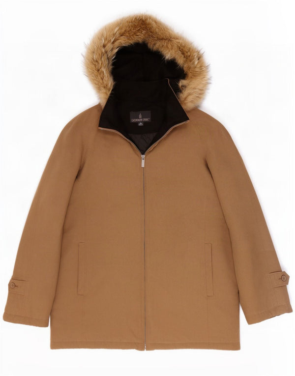 London Fog Womens Hooded Oversized Parka Jacket UK 16 Large Beige Polyester