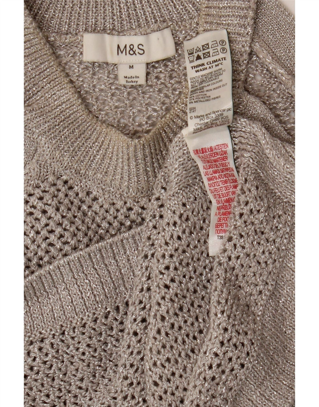 Marks & Spencer Haut court au crochet pour femme UK 12 Coton moucheté gris moyen