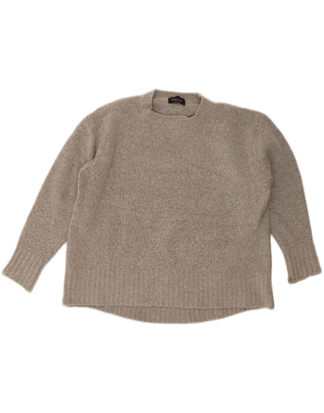 Zara Pull surdimensionné à col rond pour femme UK 10 Petit Gris