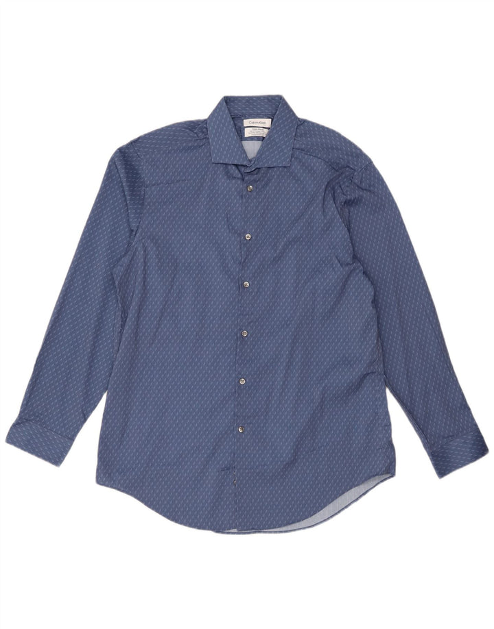 Calvin Klein Chemise slim fit pour homme Taille 16 1/2 Grand polyester géométrique bleu