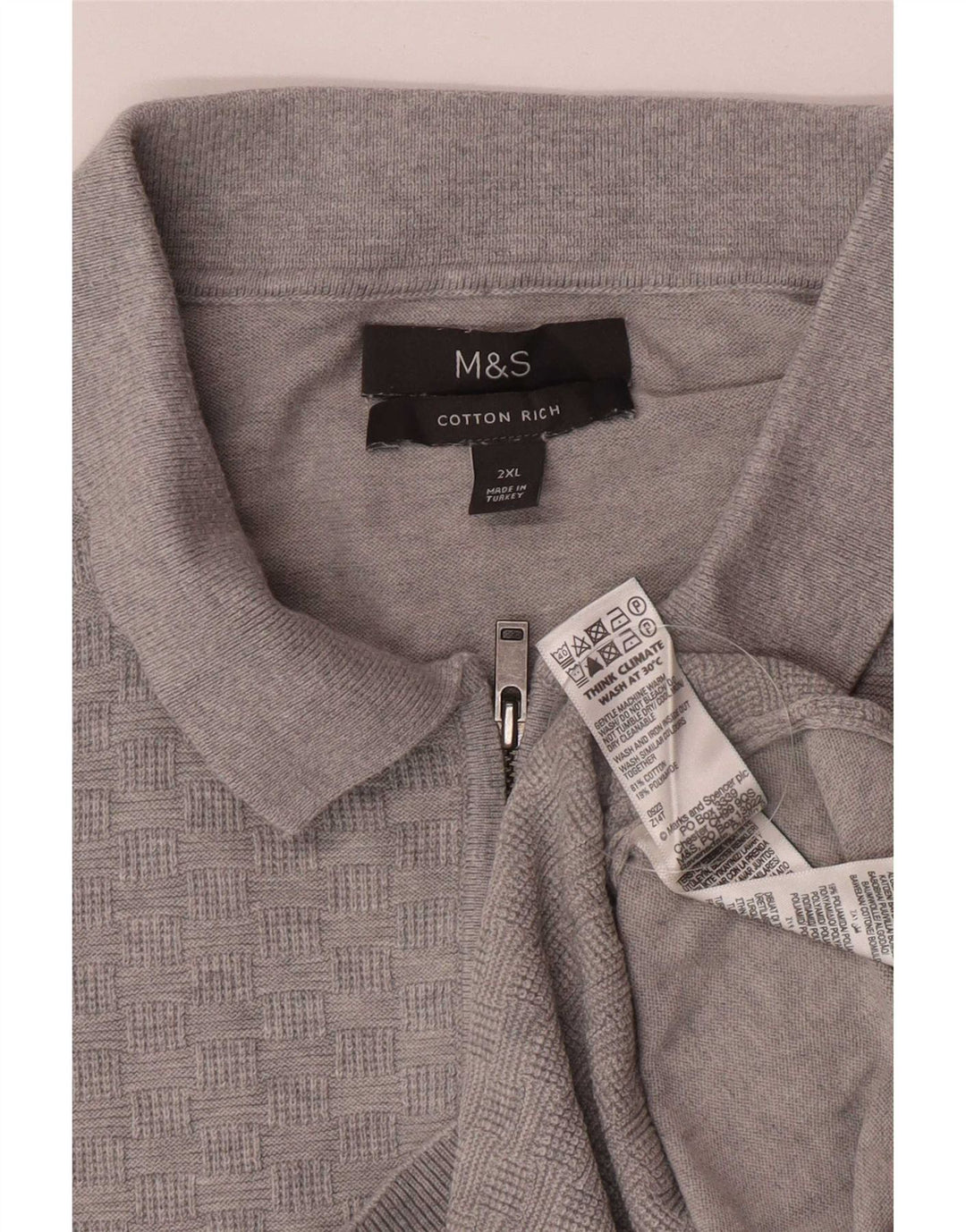 Marks & Spencer Pull à col polo pour homme 2XL Gris Coton