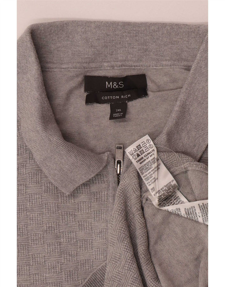 Marks & Spencer Pull à col polo pour homme 2XL Gris Coton