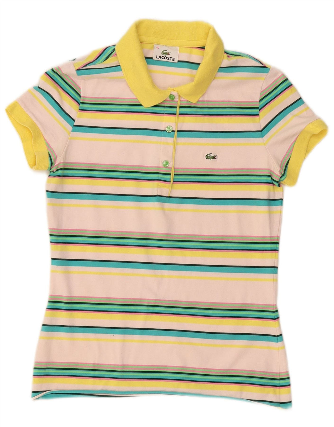 LACOSTE Polo Femme Taille 40 Moyen Coton Rayé Multicolore