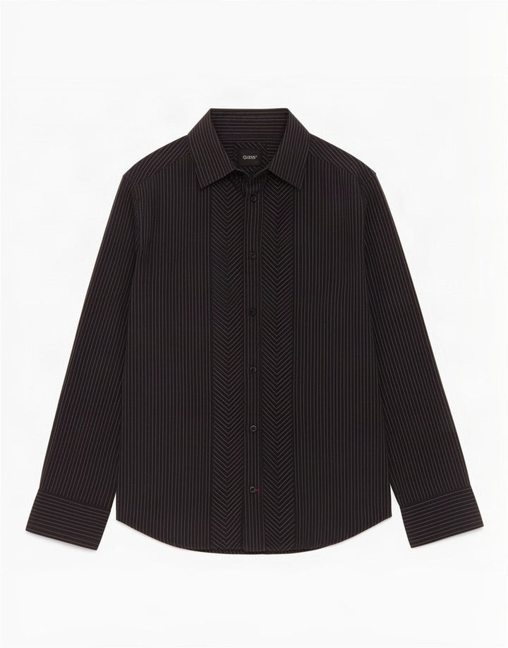 Guess Chemise Homme Petit Coton Noir à Fines Rayures
