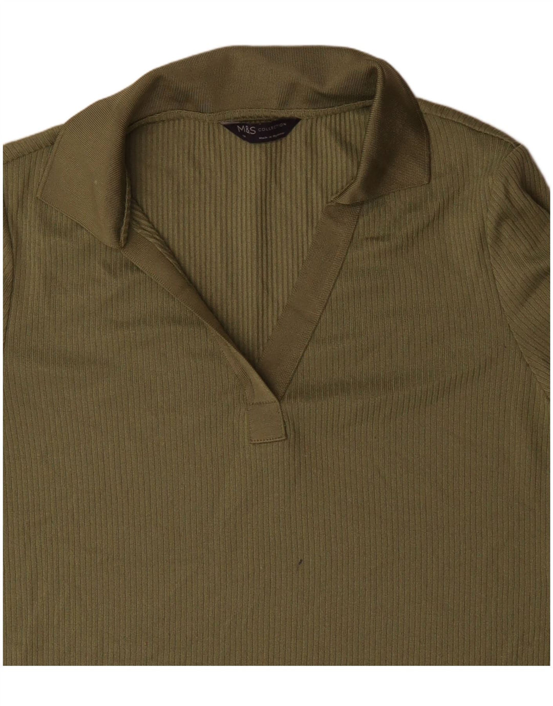 Marks & Spencer Polo à manches longues pour femme UK 14 Large Vert Polyester