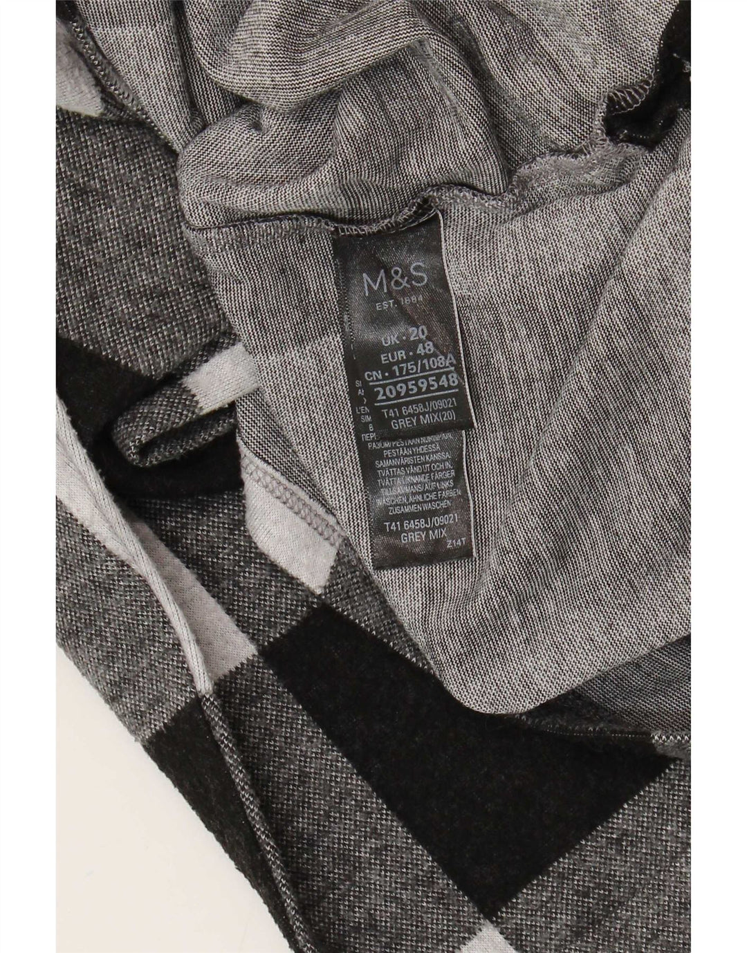 Marks & Spencer Haut à manches longues pour femme UK 20 2XL Gris à carreaux Polyester