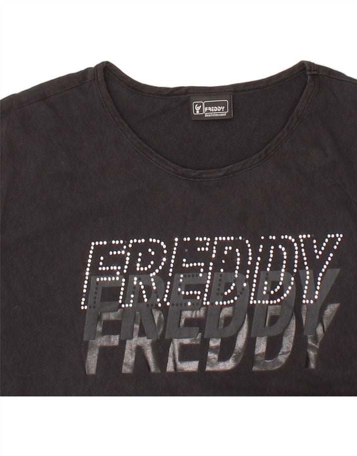 FREDDY Womens Graphic T-Shirt Top UK 16 Large Black Vintage Freddy and Second-Hand Freddy from Messina Hembry 