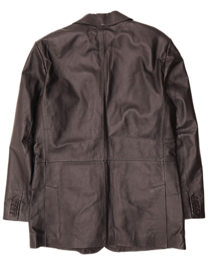 VINTAGE Veste blazer en cuir à 2 boutons pour homme UK 40 Grand Noir