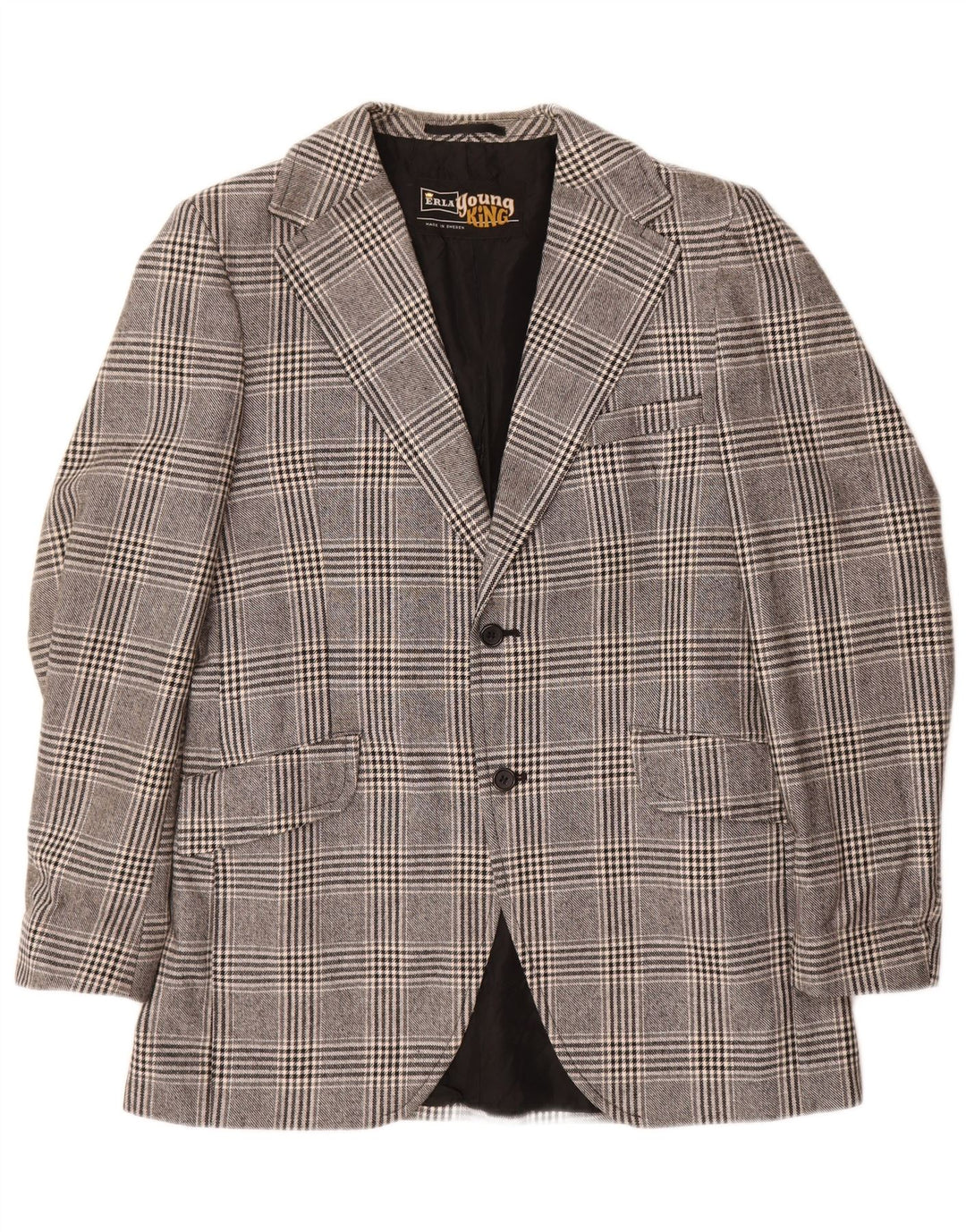 vintage Homme 2 Bouton Blazer Veste UK 38 Gris Moyen Check Polyester