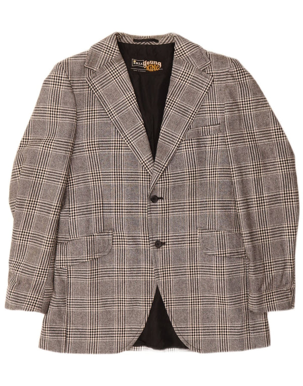 vintage Homme 2 Bouton Blazer Veste UK 38 Gris Moyen Check Polyester