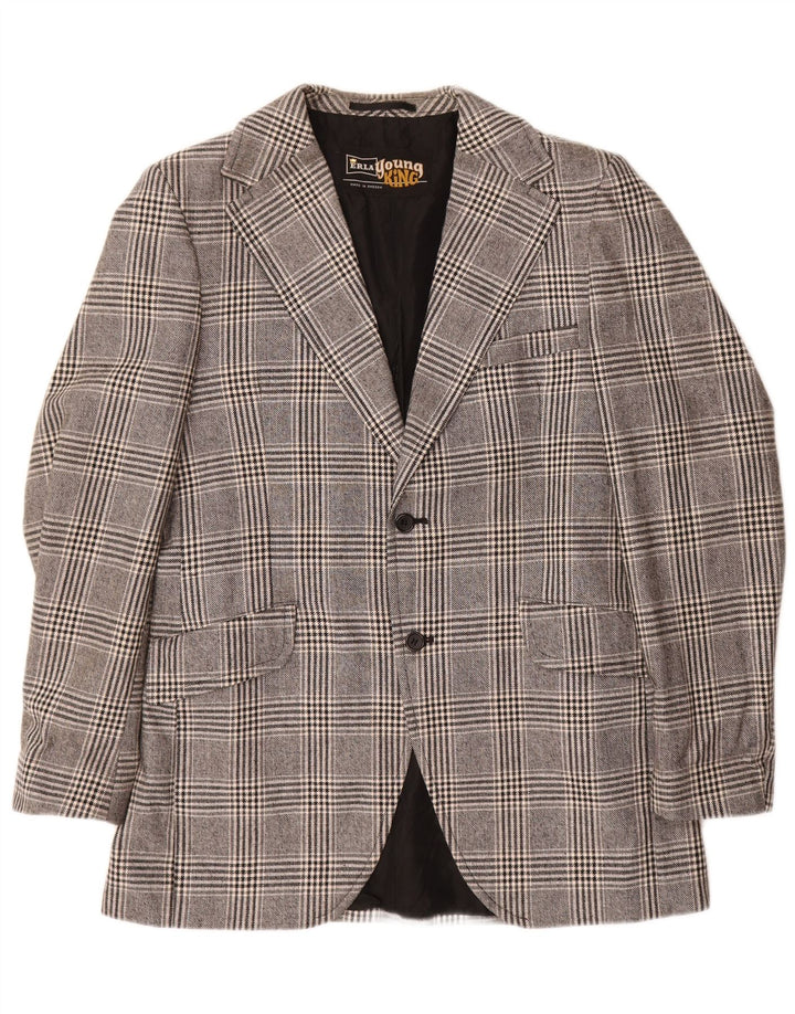 vintage Homme 2 Bouton Blazer Veste UK 38 Gris Moyen Check Polyester
