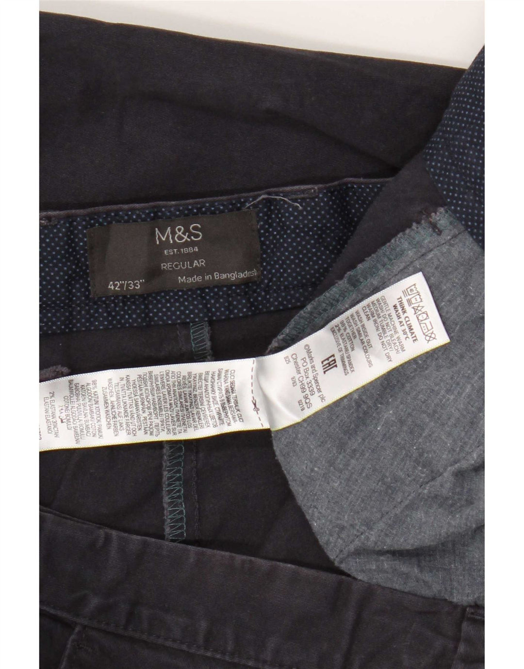 Marks & Spencer Pantalon Chino Regular Homme W42 L33 Bleu Marine Coton