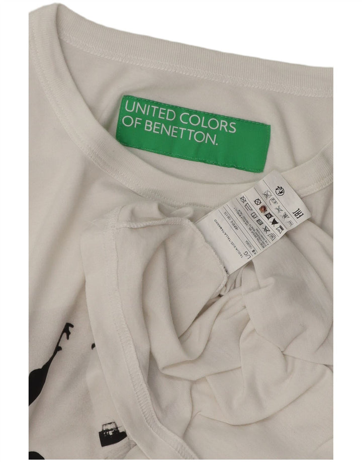 Benetton T-Shirt Graphique Haut Large Blanc Coton Homme