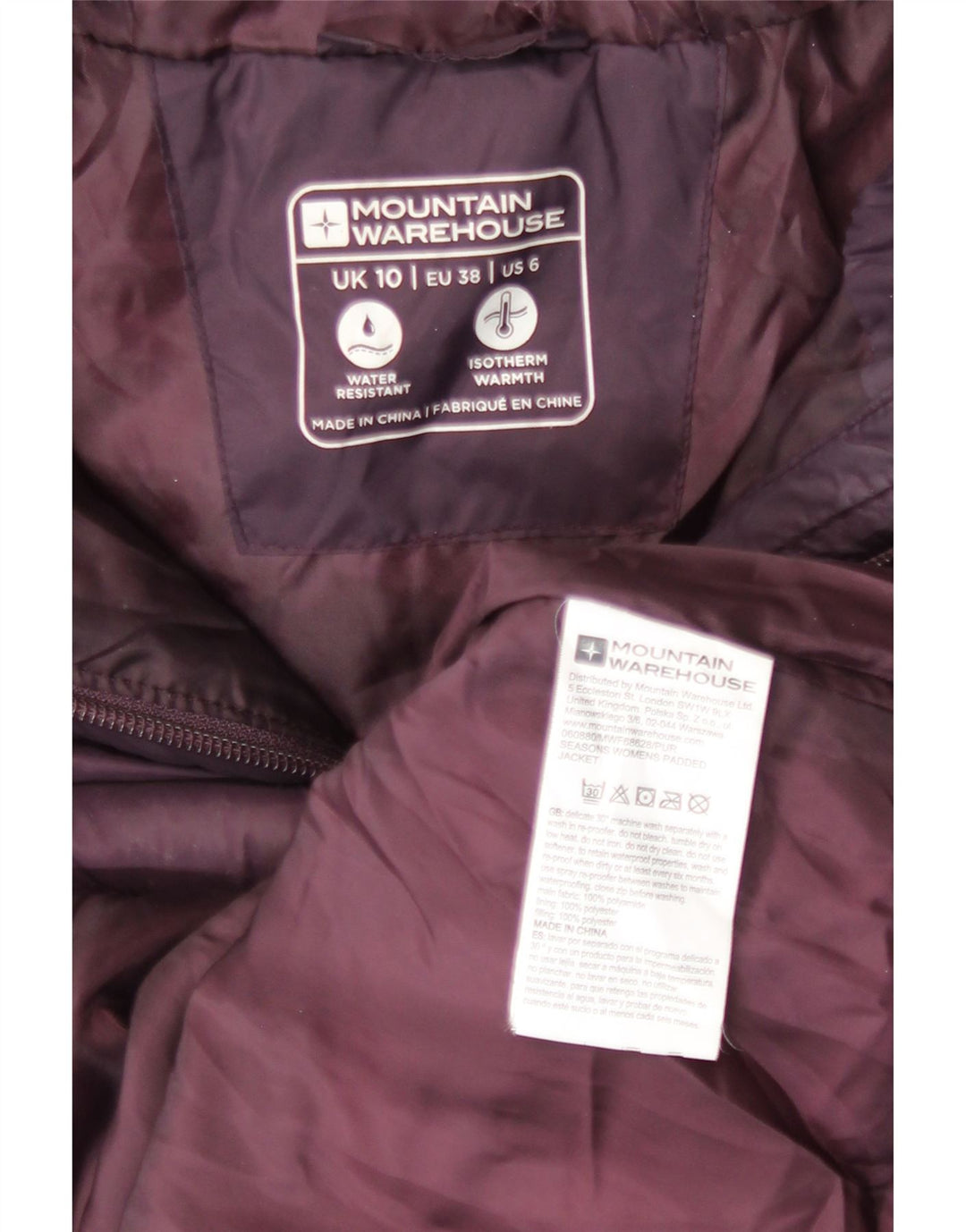 Mountain Warehouse Veste rembourrée à capuche pour femme UK 10 Small Maroon