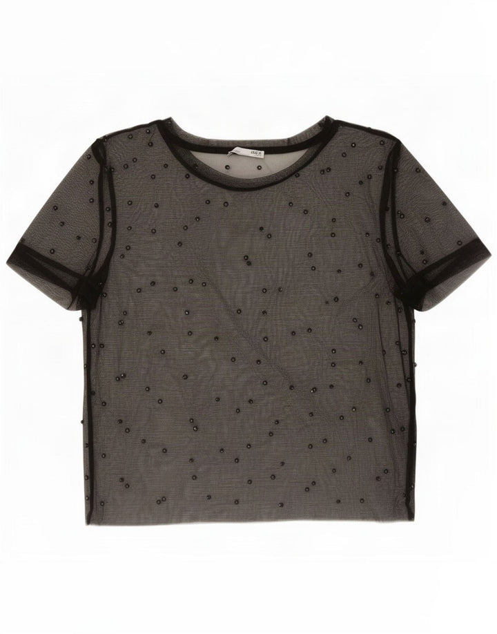Zara Womens Crop See Through Top UK 10 Petit Noir
