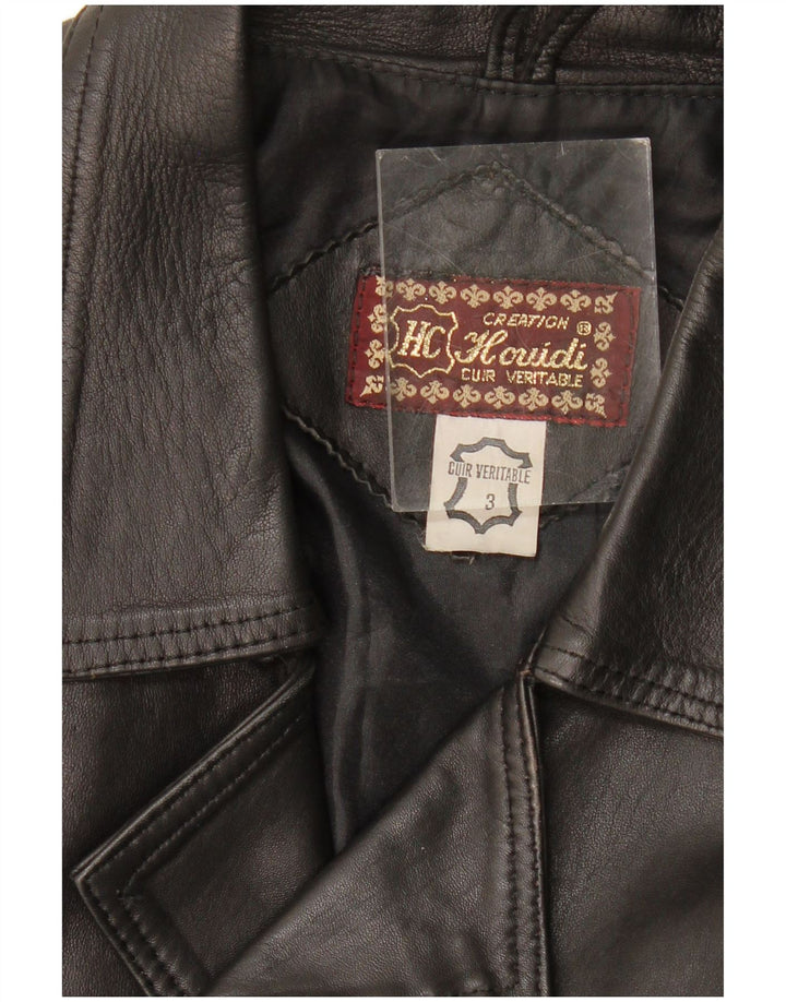 VINTAGE Veste motard en cuir femme UK 14 Cuir noir moyen