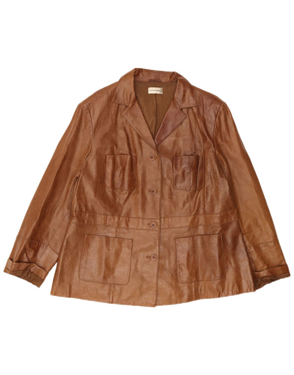 LUISA VIOLA Veste blazer en cuir à 4 boutons pour femme UK 22 3XL Cuir marron