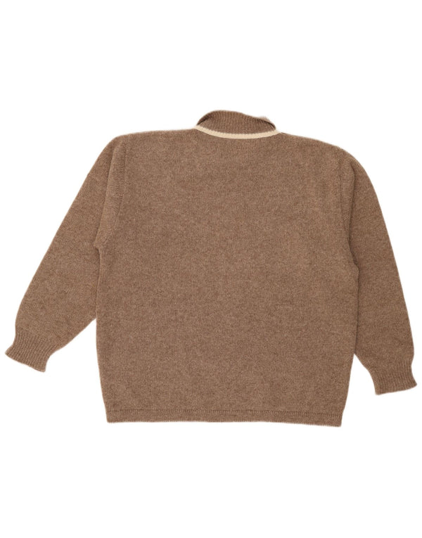vintage Femmes Graphique Polo Neck Jumper Pull UK 18 XL Marron Géométrique