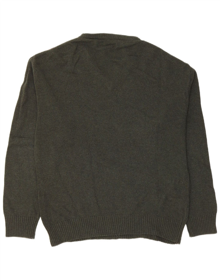 VINTAGE Pull col V pour homme Vert moyen Argyle/Diamant Laine vierge