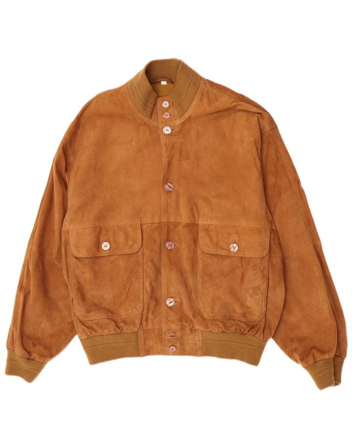 Veste Bomber En Daim Vintage Homme IT 52 XL Cuir Marron