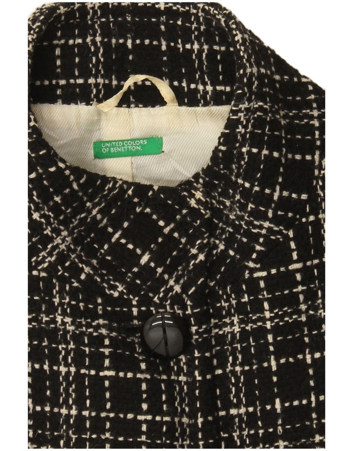 Benetton Pardessus Femme UK 8 Petit Carreau Noir