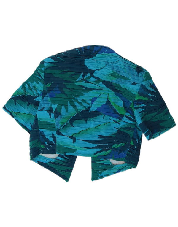 vintage Womens Crop Open Cardigan Top UK 10 Petite Soie Florale Bleue