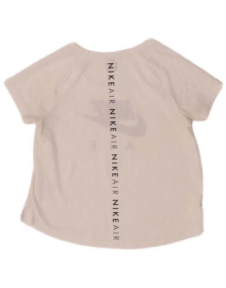 Nike Womens Dri Fit Graphic T-Shirt Top UK 14 Moyen Blanc Cassé Polyester