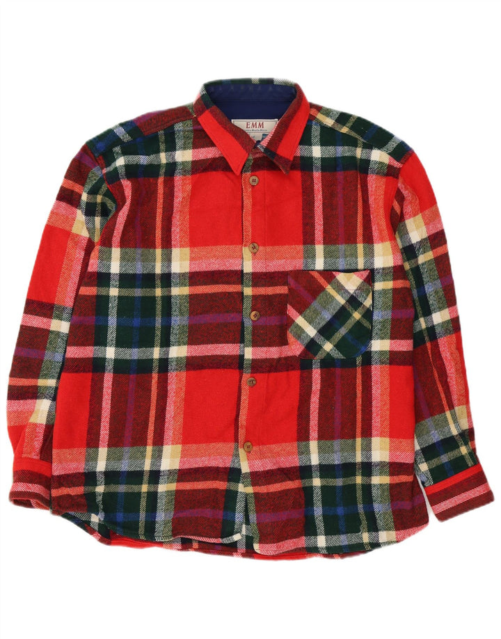 VINTAGE Chemise en flanelle pour homme Grande laine à carreaux rouge