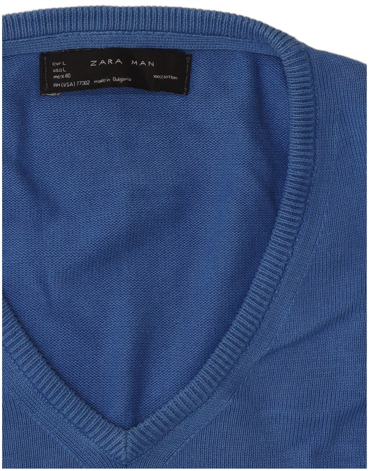 Zara Pull col V pour hommes, grand, bleu