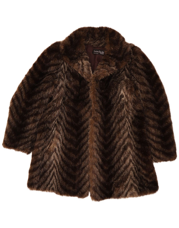 Lucien Daville Manteau en fausse fourrure pour femme UK 16 Grand Chevron Marron Acrylique