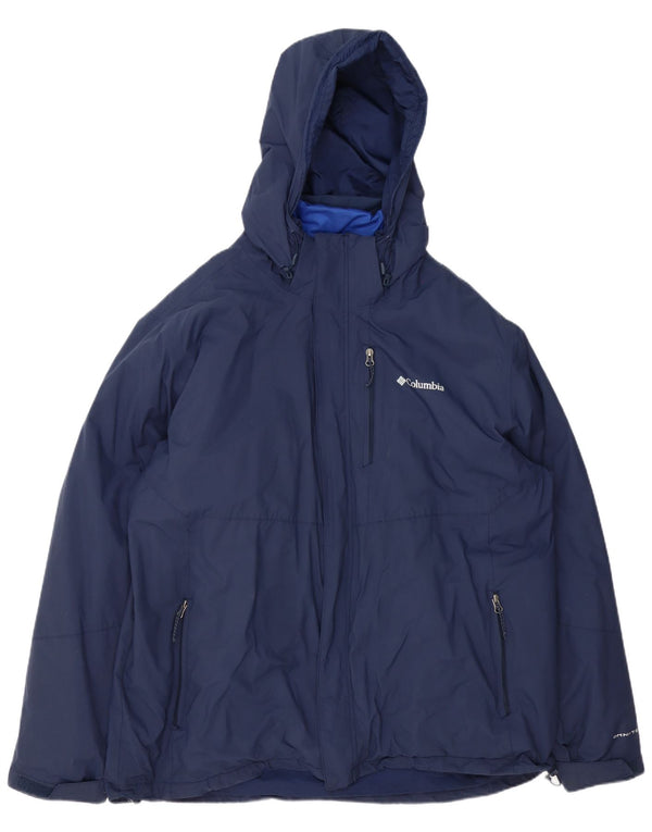 Columbia Veste coupe-vent à capuche Omni-Tech pour homme UK 44 2XL Bleu marine Nylon