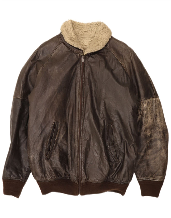 veste sherpa en cuir vintage pour homme IT 52 XL Marron