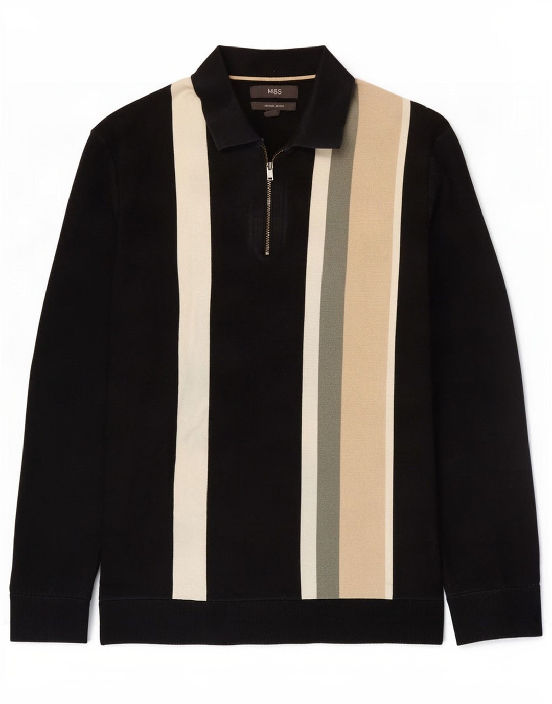 Marks & Spencer Pull Col Polo Homme Noir Moyen Colorblock