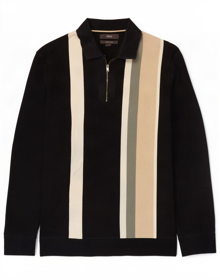 Marks & Spencer Pull Col Polo Homme Noir Moyen Colorblock