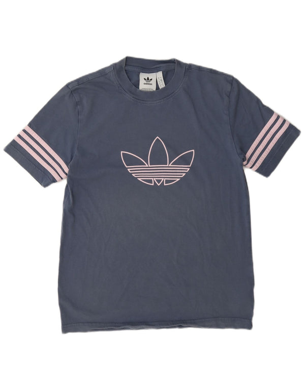Adidas Womens Graphic T-Shirt Top UK 10 Petit Bleu Coton
